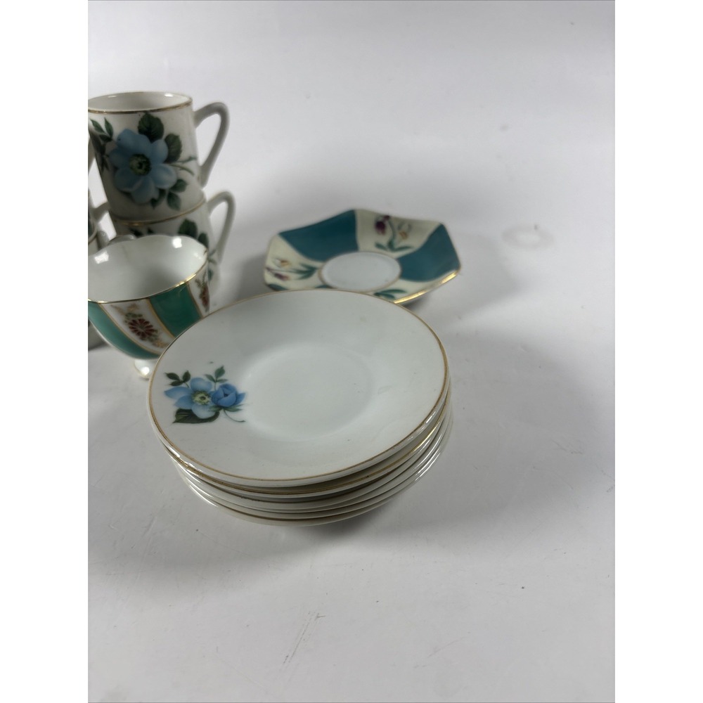 Vintage Fruit Japan Porcelain Tea Set Lot Blue Floral Cups Saucers Mid Century - Picture 6 of 7